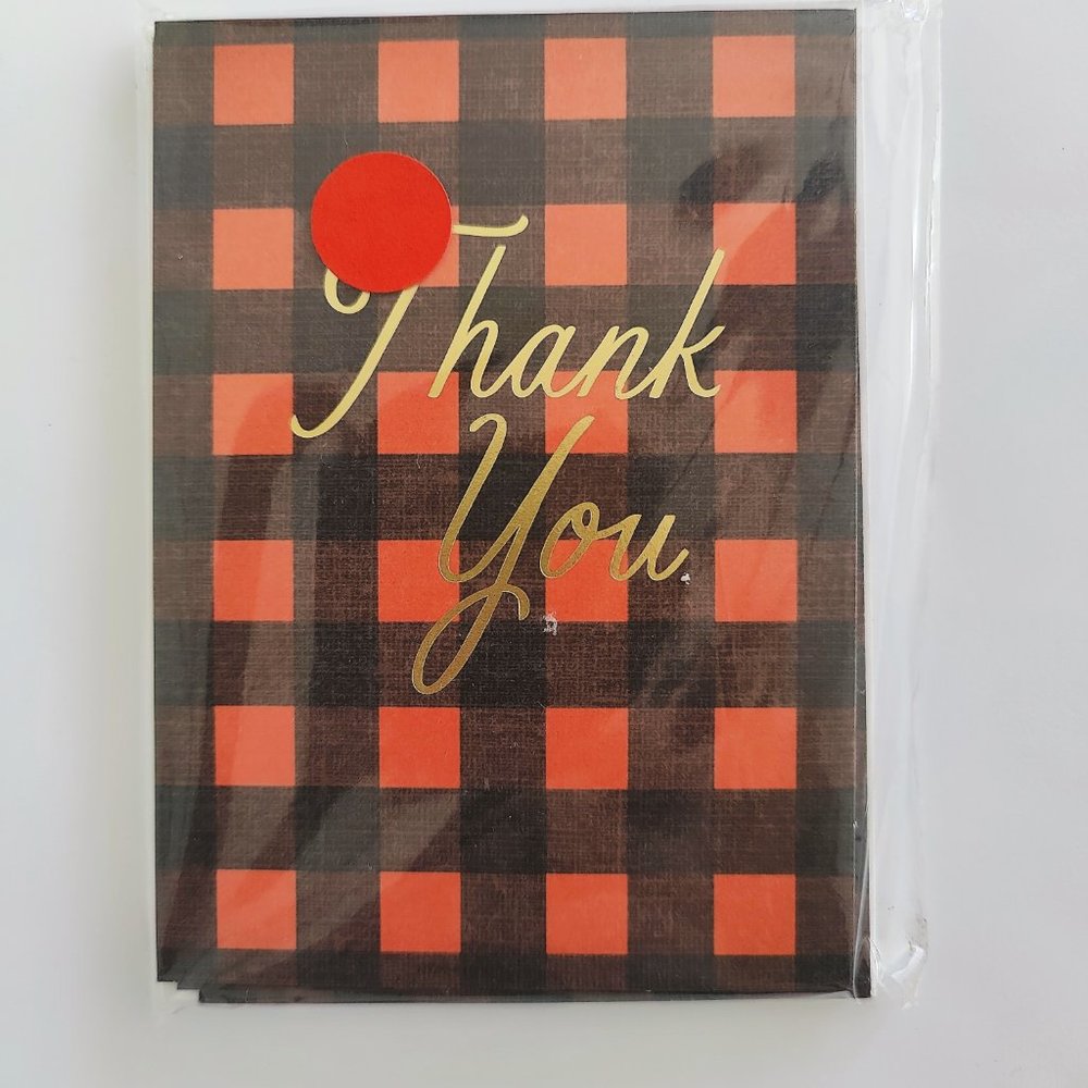 Hallmark Cares Thank You Cards Flannel Blank Set 10 Red Black Gold Lumberjack
